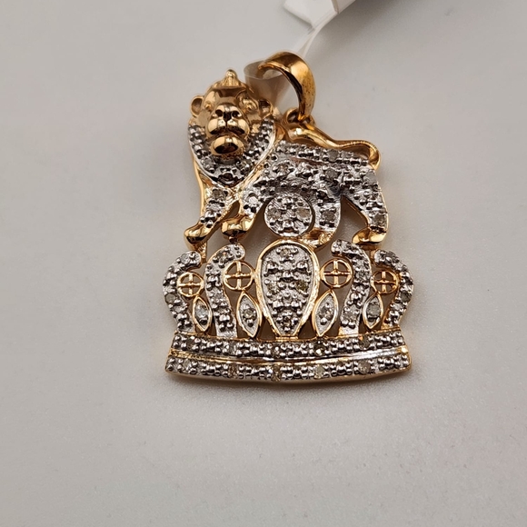 Gold & Silver Lion Crown Pendant Necklace 1/4 CTW Diamond Hip Hop Bling Chain